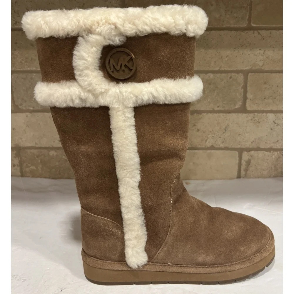 Michael Kors Shearling Lined Chestnut Tall Winter Boots AK14G Women's Size 7